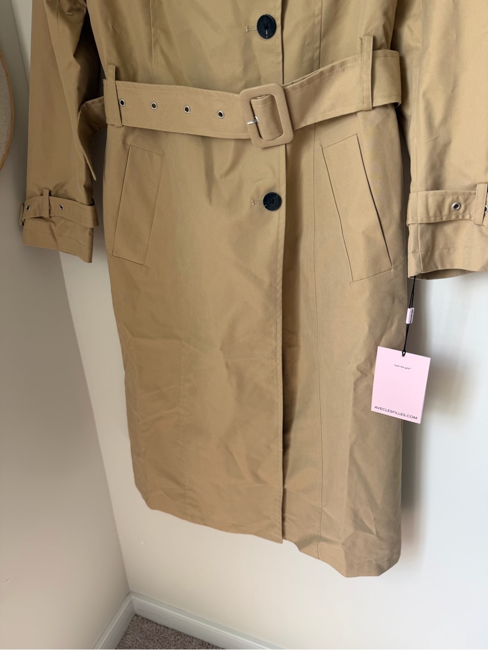 Avec Les Filles Beige cotton funnel neck Trench Coat with Belt - Picture 3 of 11